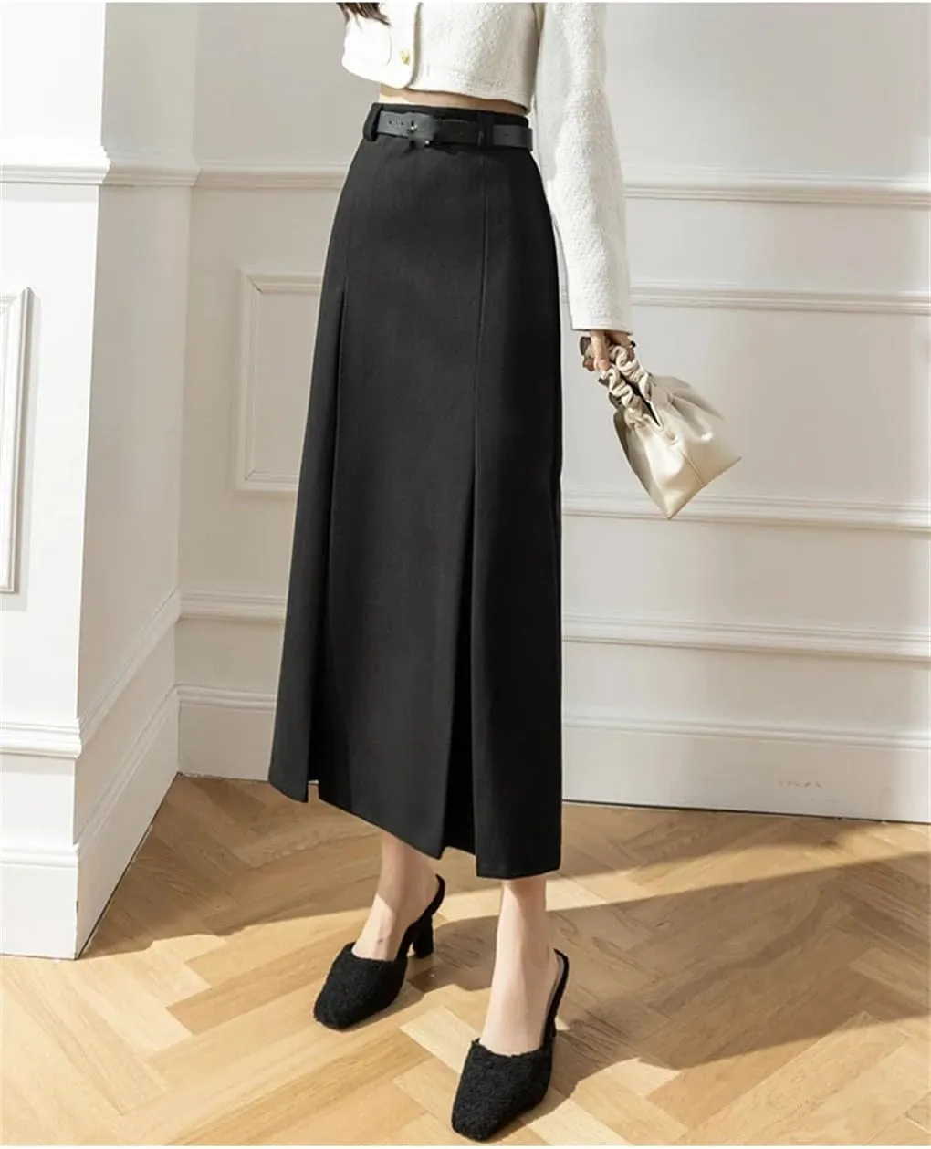 Women Retro High Waist Long Skirts. Solid Pleated Skirt. Womens High Waist Pleated Long Skirt.