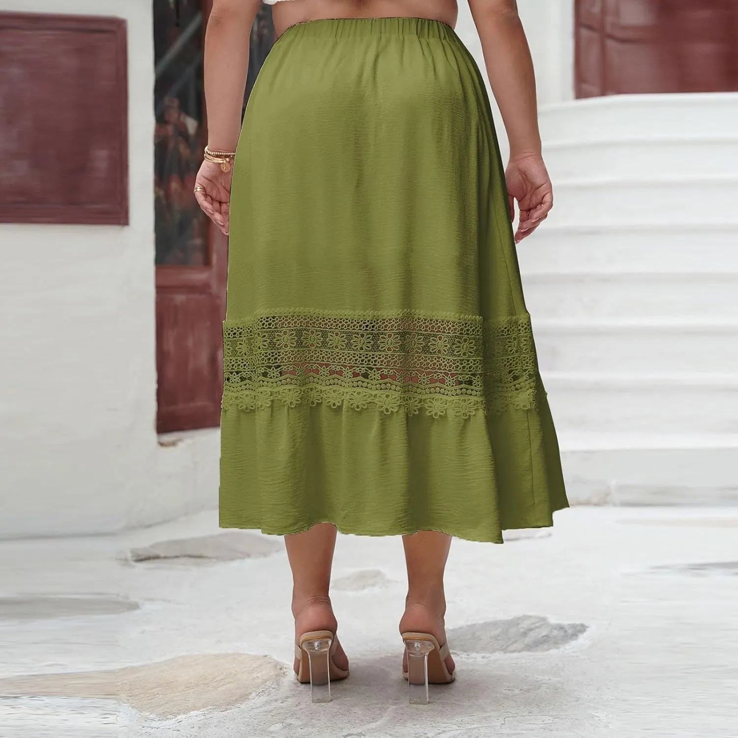 Women Summer Beach Skirts 2025 Vacation Boho Style Midi Skirt Loose Elastic Waist Casual Half Dress Resort Wear