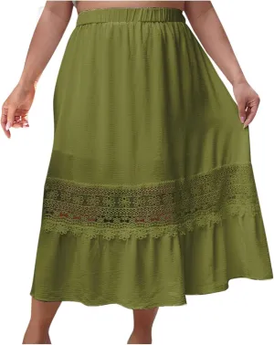 Women Summer Beach Skirts 2025 Vacation Boho Style Midi Skirt Loose Elastic Waist Casual Half Dress Resort Wear