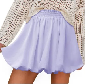 Women Summer Bubble Mini Skirts Elastic Waist Pleated Short Skirt Trendy Cute Cake Skirts Solid Half Dress
