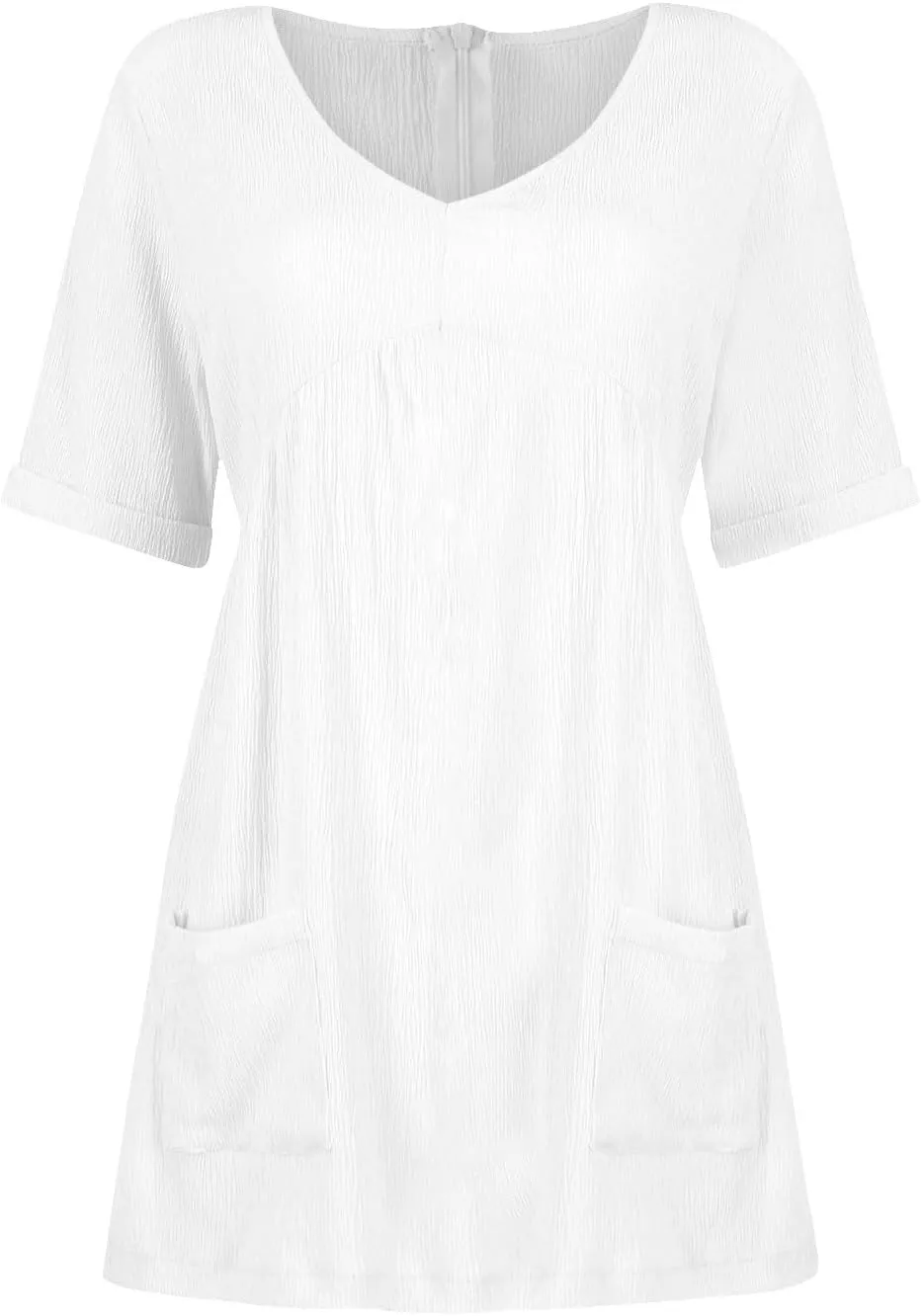 Women Summer Casual T Shirt Dress Short Sleeve V Neck Sundress 2025 Textured Solid Mini Beach Dresses with Pockets