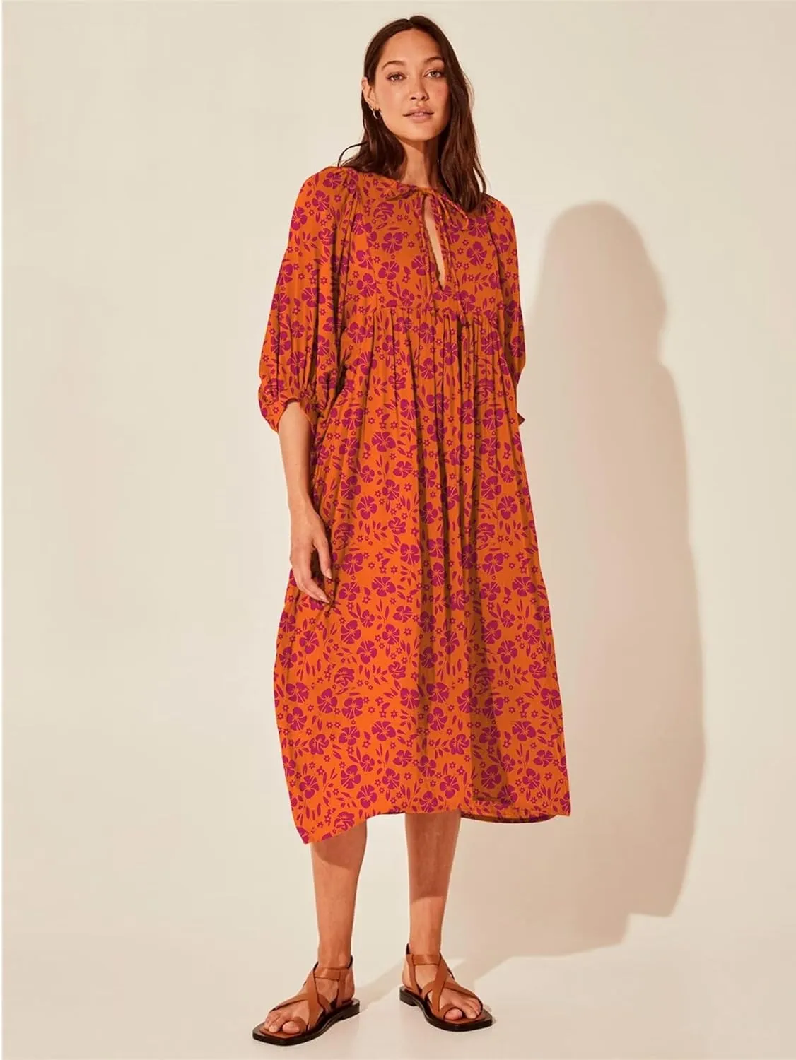 Women Summer Dresses Casual Floral Short Sleeve Dresses Loose Flowy Dresses Vacation Beach Dress Plus Size Maxi Dress