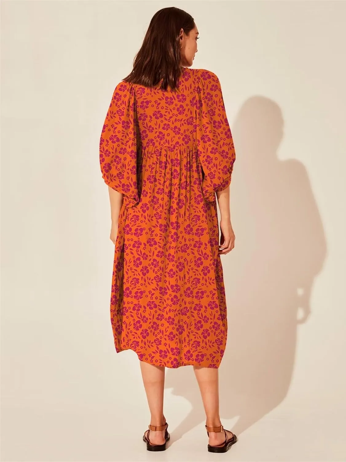Women Summer Dresses Casual Floral Short Sleeve Dresses Loose Flowy Dresses Vacation Beach Dress Plus Size Maxi Dress