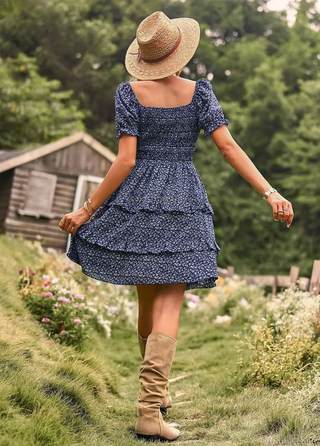 Women Summer Dresses Cute Short Sleeve Backless Mini Sundress Ruffle Flowy Boho Dresses Sexy Beach Dresses Date Night