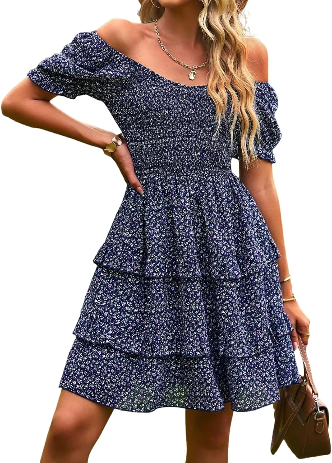Women Summer Dresses Cute Short Sleeve Backless Mini Sundress Ruffle Flowy Boho Dresses Sexy Beach Dresses Date Night