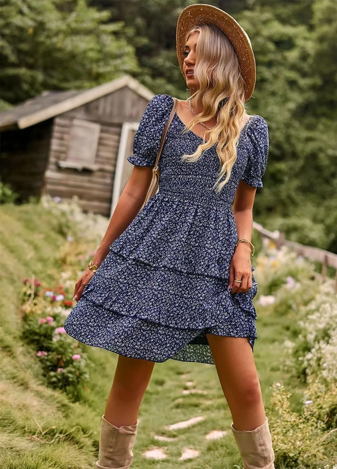 Women Summer Dresses Cute Short Sleeve Backless Mini Sundress Ruffle Flowy Boho Dresses Sexy Beach Dresses Date Night
