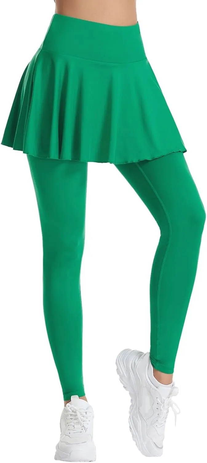Women Tennis Skirted Leggings with Pockets Athletic Pleated Skirts with Leggings Workout Active Skort Yoga Pants