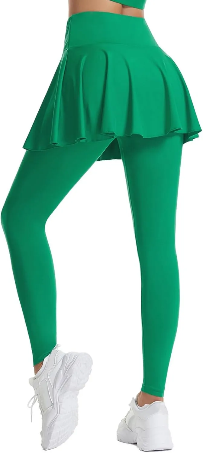 Women Tennis Skirted Leggings with Pockets Athletic Pleated Skirts with Leggings Workout Active Skort Yoga Pants