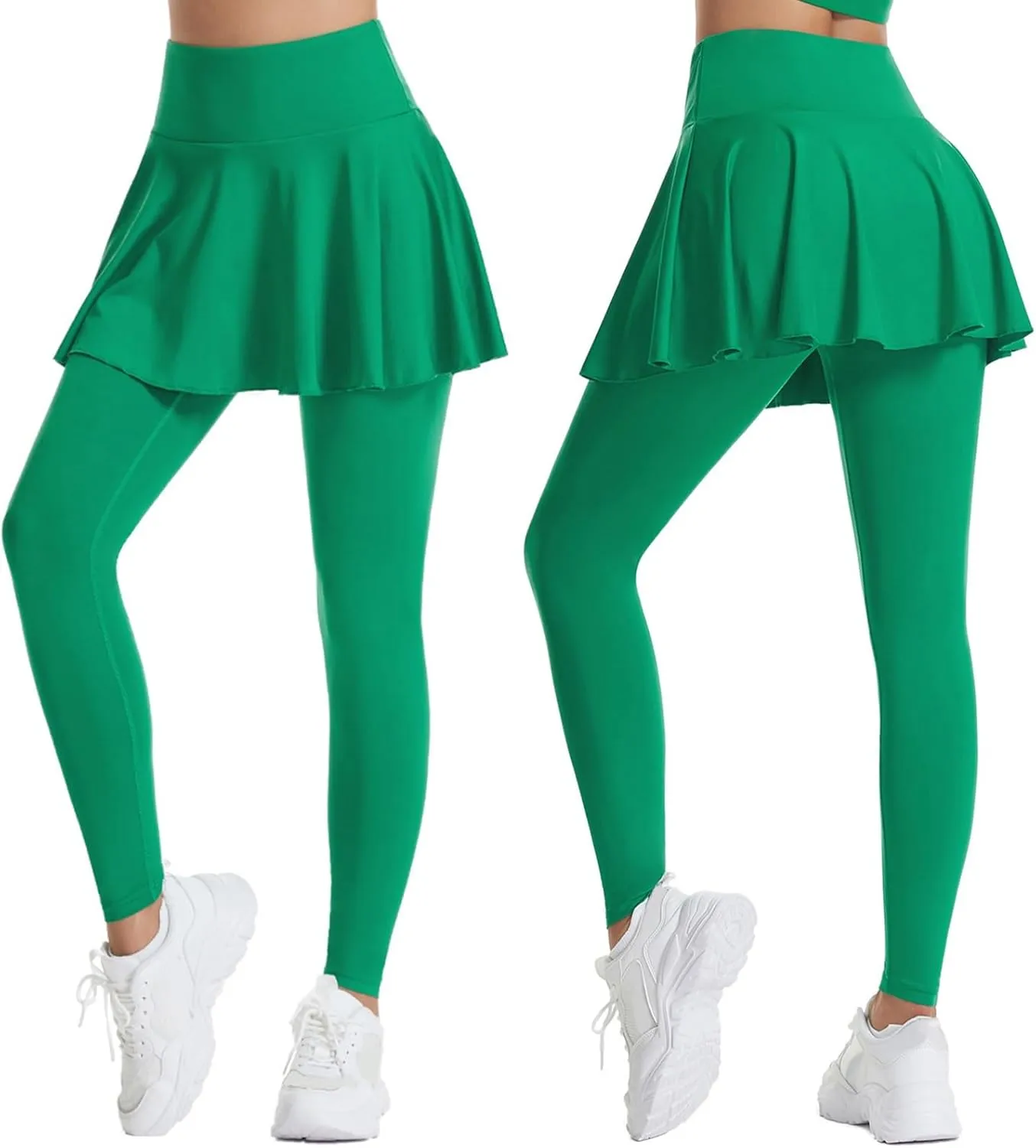 Women Tennis Skirted Leggings with Pockets Athletic Pleated Skirts with Leggings Workout Active Skort Yoga Pants