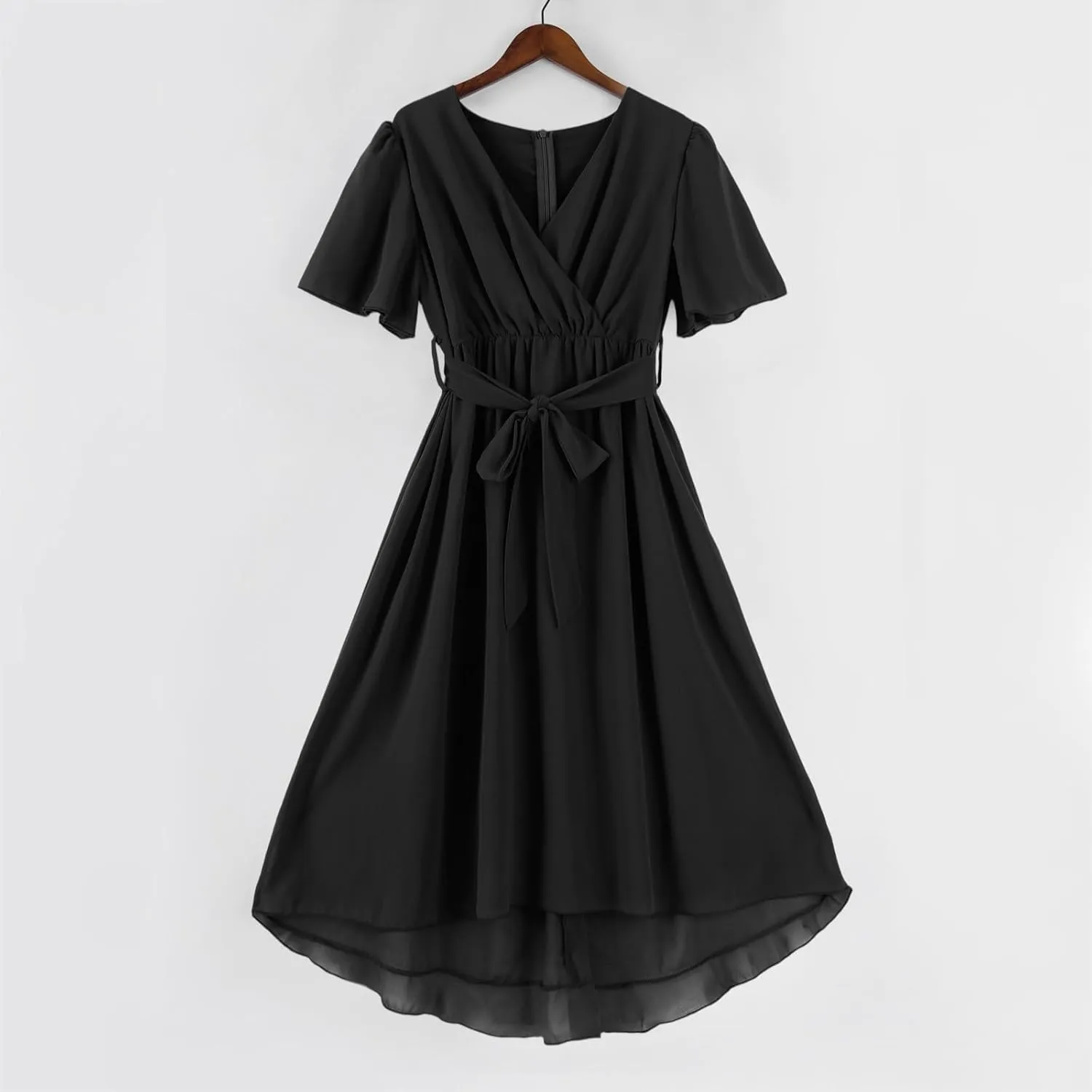 Womens Boho Floral Printed Chiffon Dresses 2025 Elegant V Neck Belted Summer Wedding Prom Cocktail Midi Dress