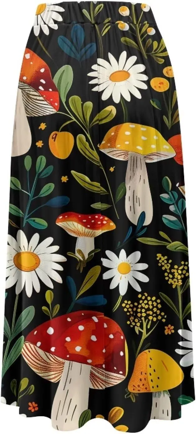 Women's Casual Flowy Maxi Skirt Long Skirts with Pockets Fashion Loose Flowy Swing Pleated Ankle Length Skirt