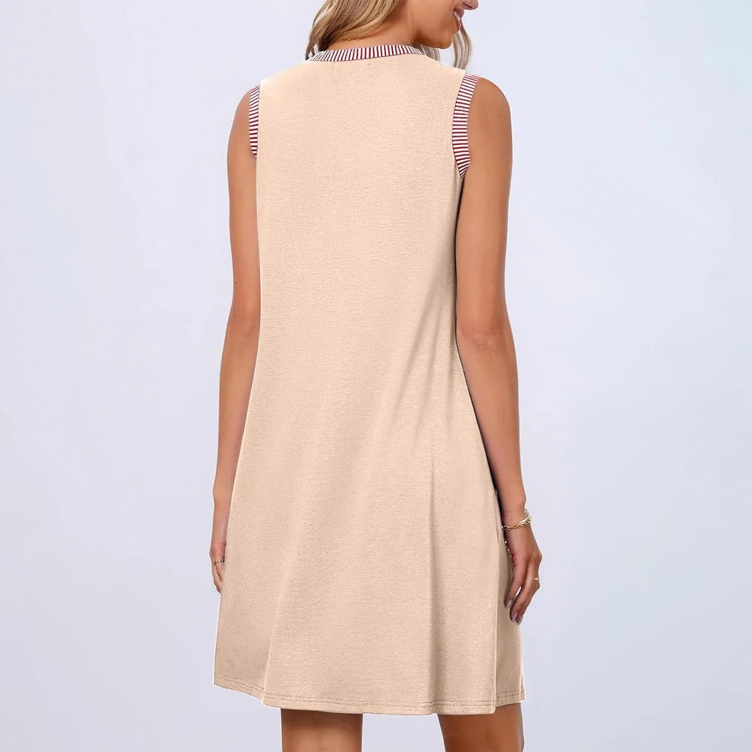 Women's Casual Sleeveless Mini Sundress Trendy Summer Spring Crewneck Tshirt Dresses Tank Loose Beach Short Dresses