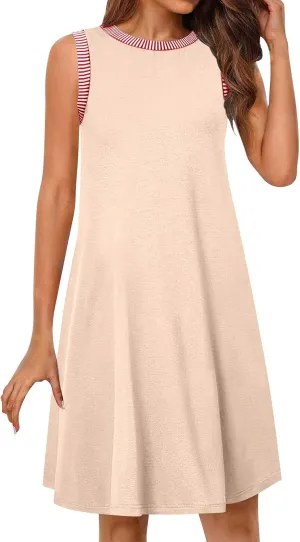 Women's Casual Sleeveless Mini Sundress Trendy Summer Spring Crewneck Tshirt Dresses Tank Loose Beach Short Dresses