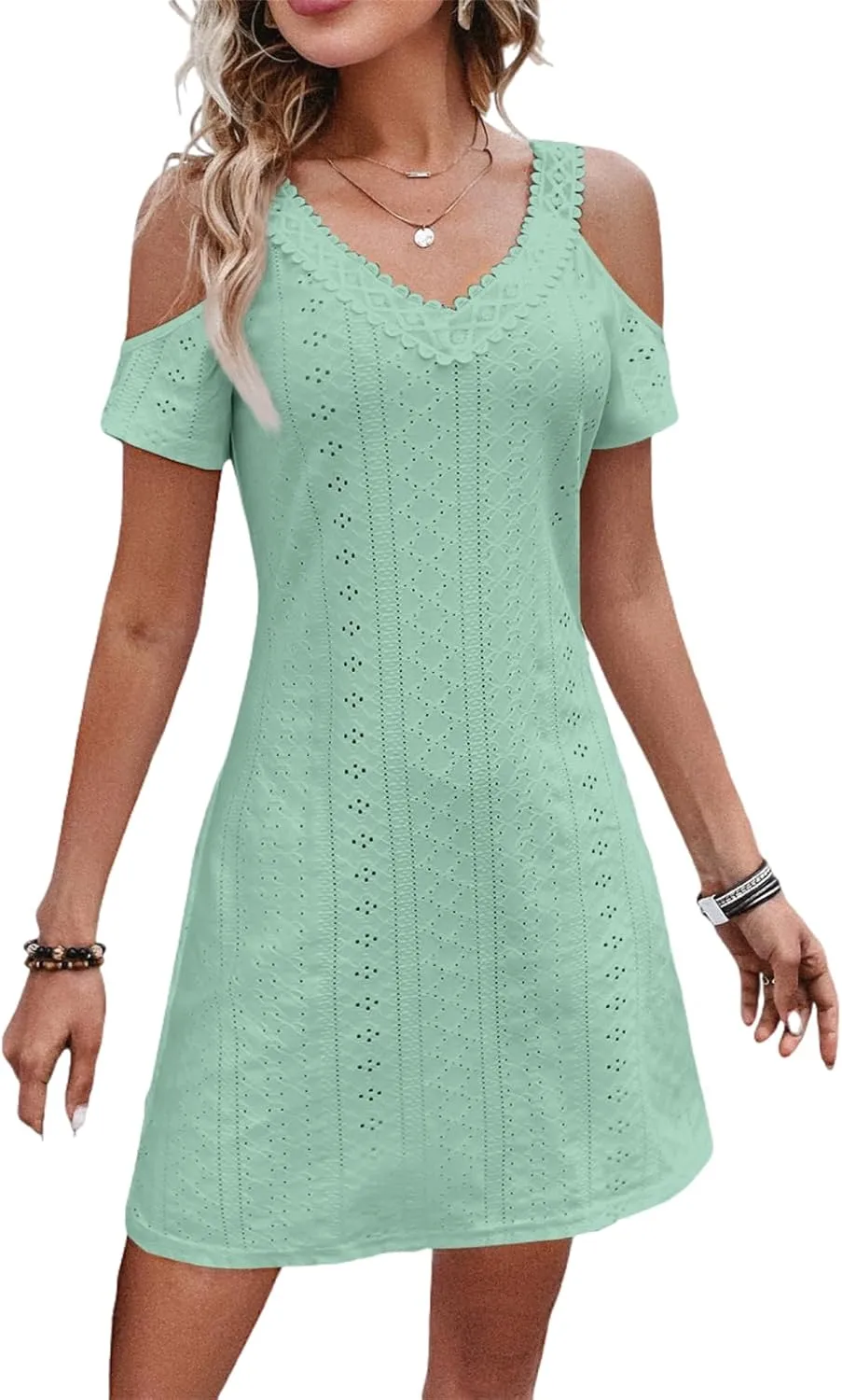 Womens Cute Summer Dresses Casual Short Sleeve V Neck Sundress Women Fashion Vacation Boho Dresses Mini Beach Dresses