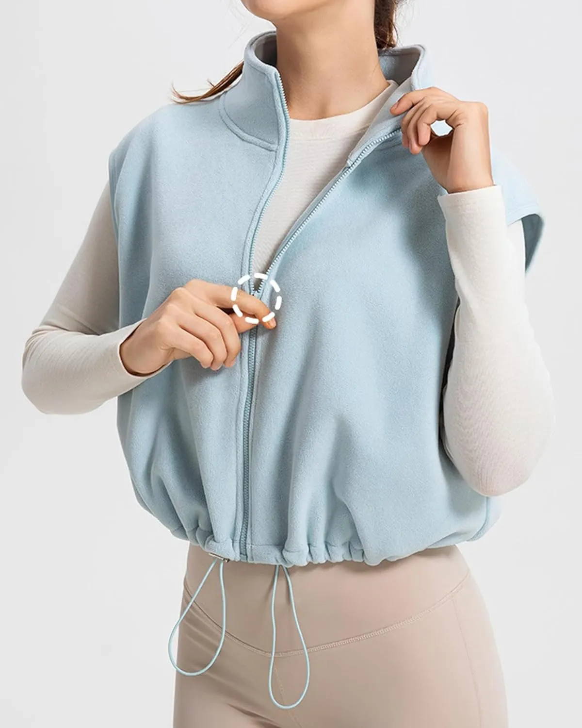 Women's Full Zip Fleece Short Vest Warm Winter Sleeveless Stand Collar Sherpa Crop Coat