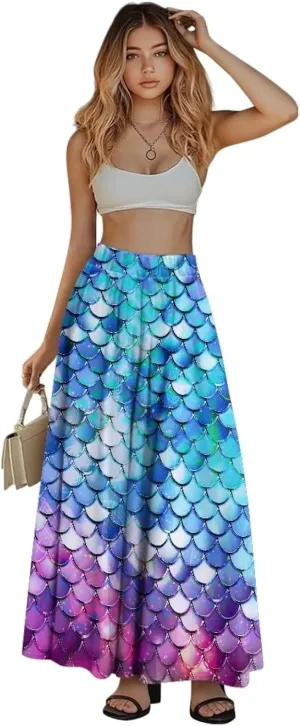 Womens Plus Size Maxi Skirt Casual High Waist Pleated Long Skirts 2024 with Pockets Ankle Length Flowy Swing