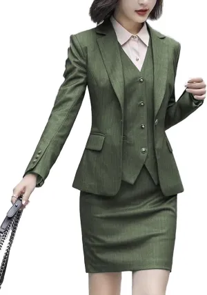 Women's Skirt Suit 3 Piece Striped Suit Lady Petite Business Formal Suit Set Jacket Vest Skirt