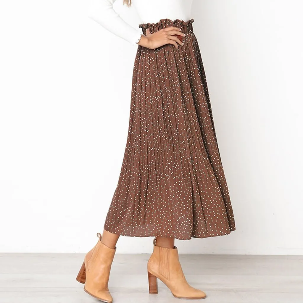 Womens Summer Boho Elastic Waist Pleated Midi Skirt Elegant Long Maxi A-Line Midi Skirts with Pocket