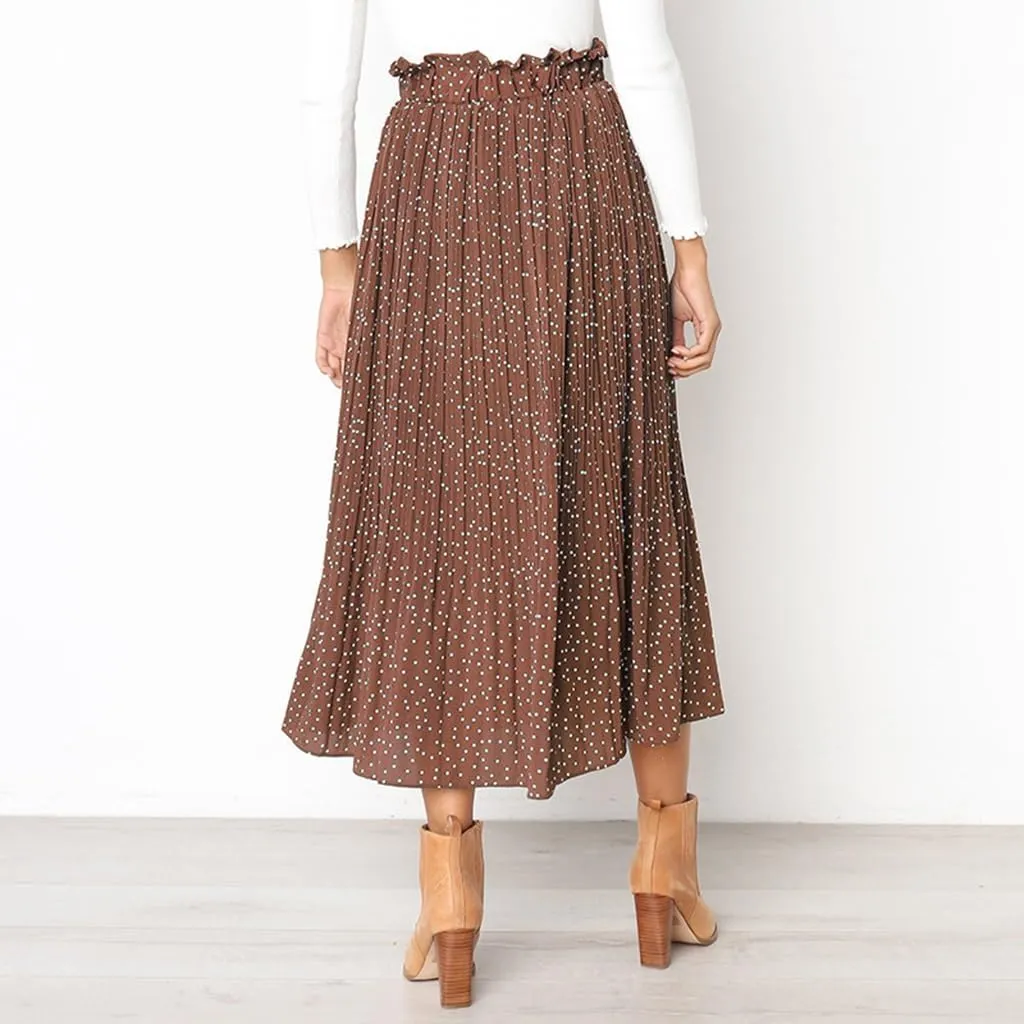 Womens Summer Boho Elastic Waist Pleated Midi Skirt Elegant Long Maxi A-Line Midi Skirts with Pocket