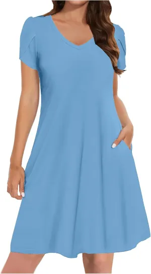 Womens Summer Dresses Casual Floral Sun Dresses Mini a-line Dress Flowy Beach Swing Dress 2025 Vacation with Pockets