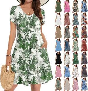 Womens Summer Dresses Casual Floral Sun Dresses Mini a-line Dress Flowy Beach Swing Dress 2025 Vacation with Pockets