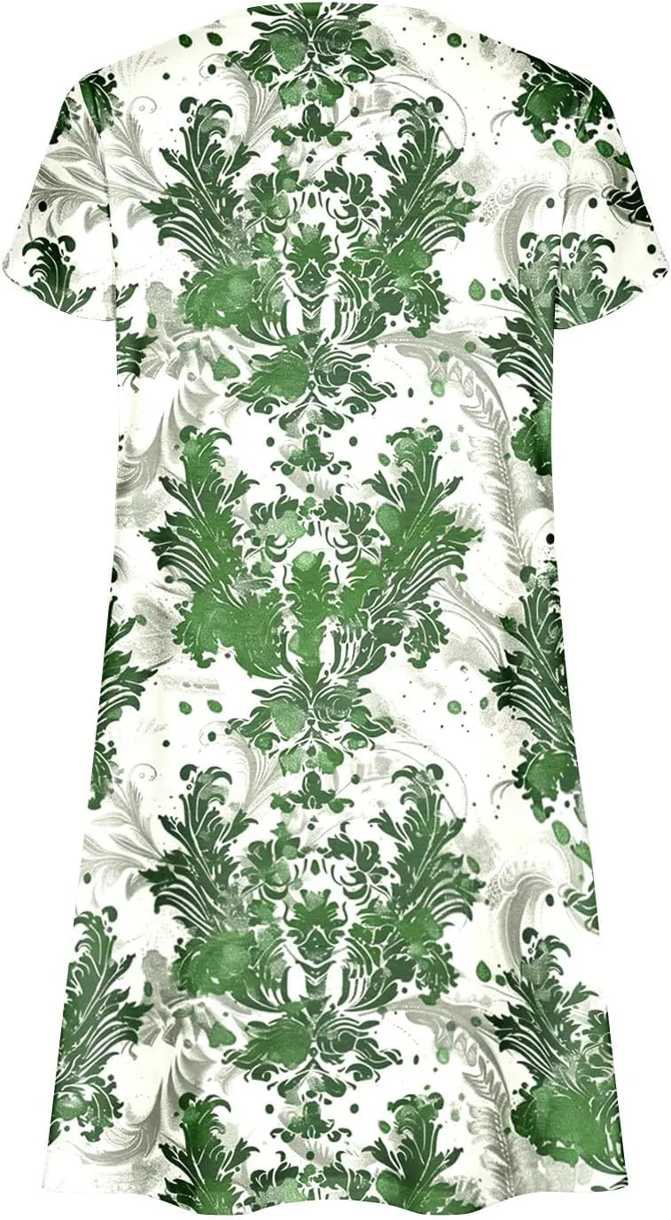 Womens Summer Dresses Casual Floral Sun Dresses Mini a-line Dress Flowy Beach Swing Dress 2025 Vacation with Pockets