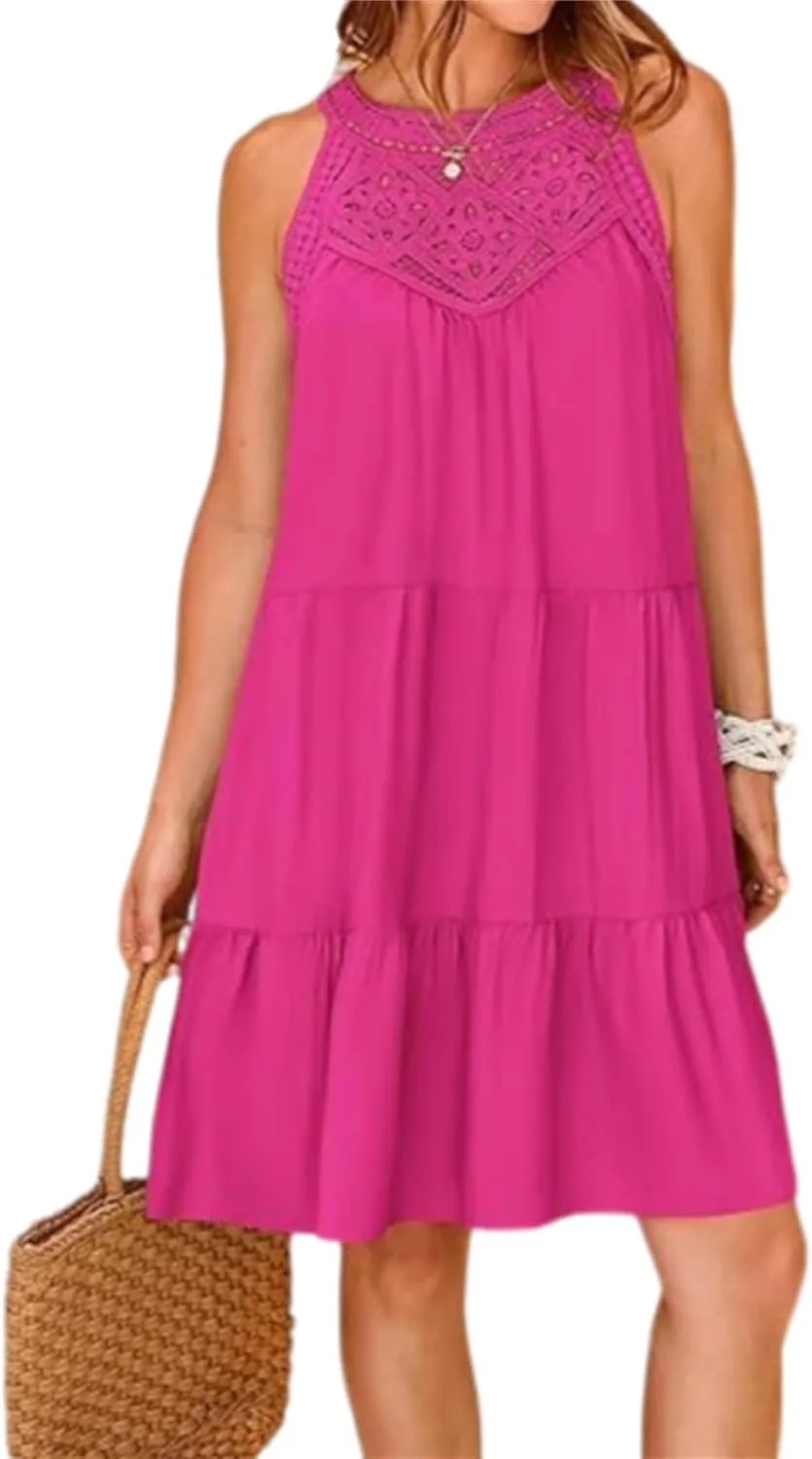 Womens Summer Dresses Casual Loose Sundress Sleeveless Flowy Mini Dresses Cute Boho Vacation Beach Dresses Plus Size