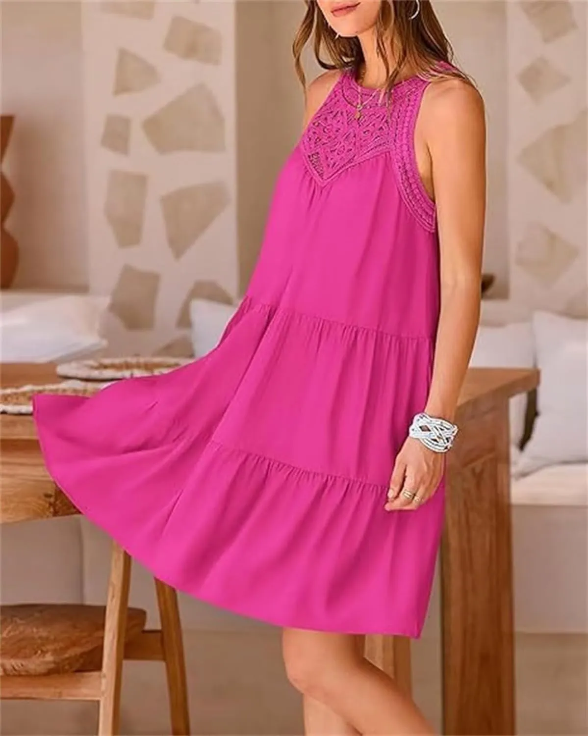 Womens Summer Dresses Casual Loose Sundress Sleeveless Flowy Mini Dresses Cute Boho Vacation Beach Dresses Plus Size