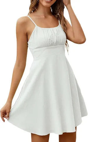 Women's Summer Floral Sun Dress Sleeveless Halter Neck Flowy Ruffle Hem Short Boho Mini Dresses Wedding Guest with Belt