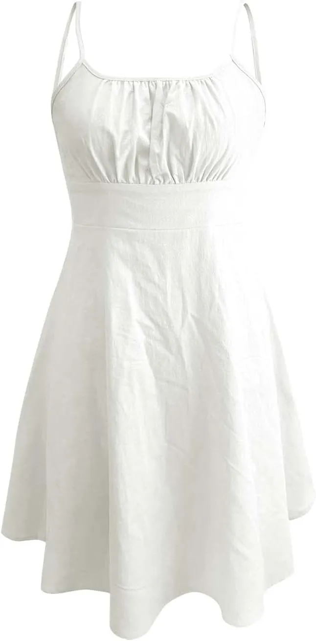 Women's Summer Floral Sun Dress Sleeveless Halter Neck Flowy Ruffle Hem Short Boho Mini Dresses Wedding Guest with Belt