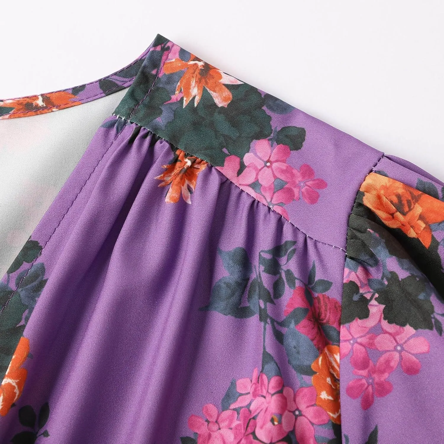 Women's Vintage Pastoral Flower Long Dress Sexy V-Neck Long Sleeve Boho Dresses Spring Summer Casual Maxi Dress