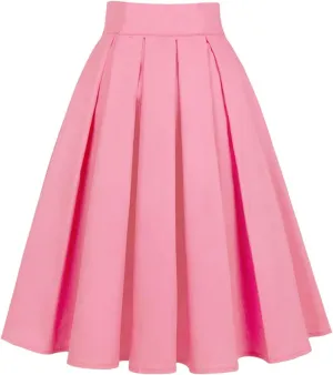 Womens Vintage Skirts High Waist Pleated Midi A-Line Casual Swing Pleated Skirt