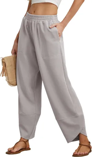 Womens Wide Leg Harem Pants Casual Loose Elastic Waist Solid Color Comfy Palazzo Lounge Baggy Sweatpants with Pockets