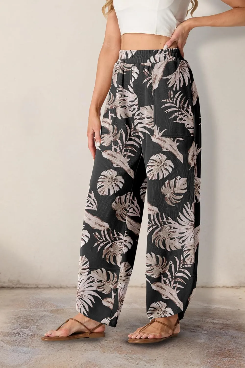 Womens Wide Leg Harem Pants Casual Loose Elastic Waist Solid Color Comfy Palazzo Lounge Baggy Sweatpants with Pockets