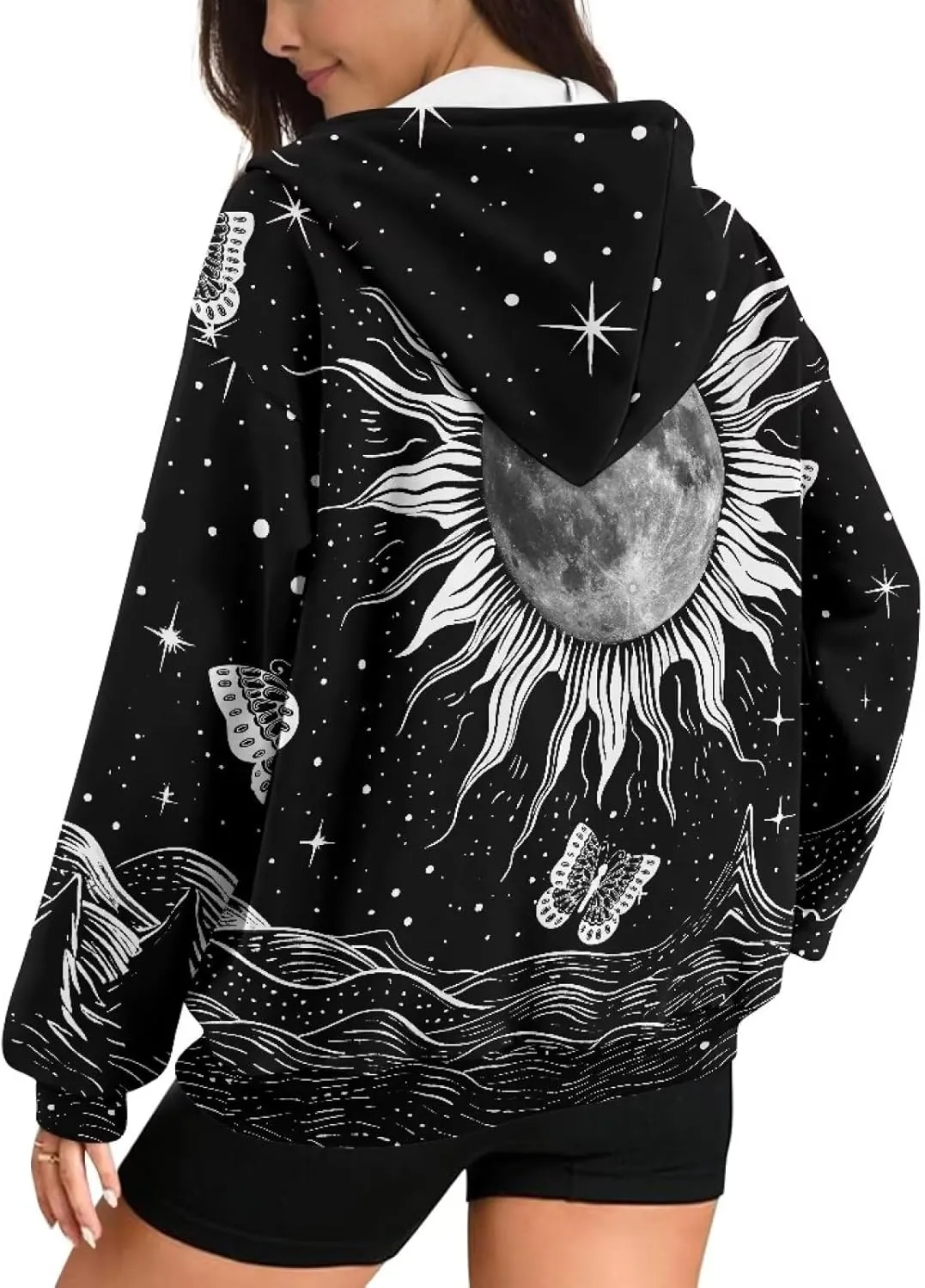 Womens Zip Up Hoodies Loose Sweatshirts, Long Sleeve Hooded Top Fashion Clothes with Pockets