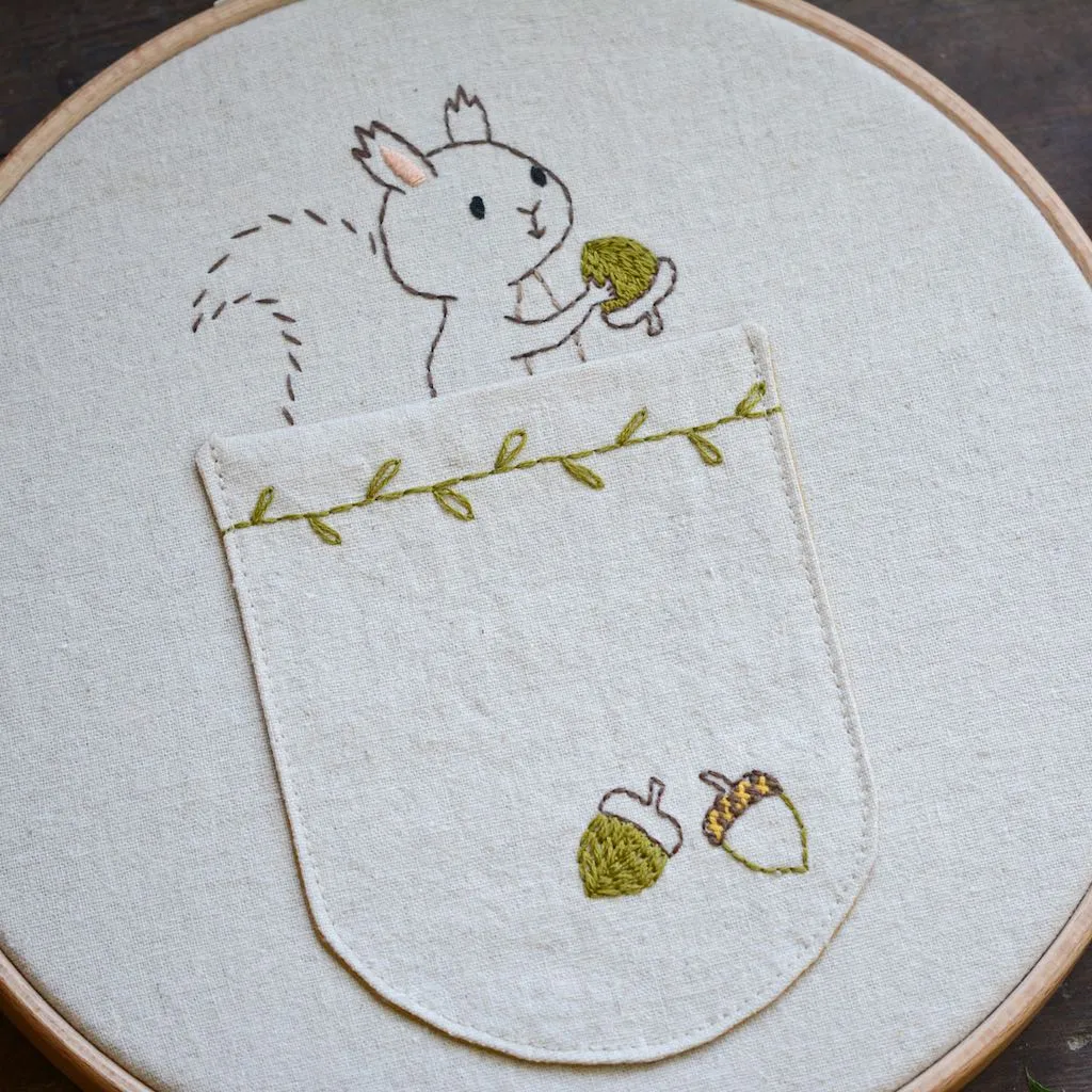 Woodland Squirrel Embroidery Pocket Pattern