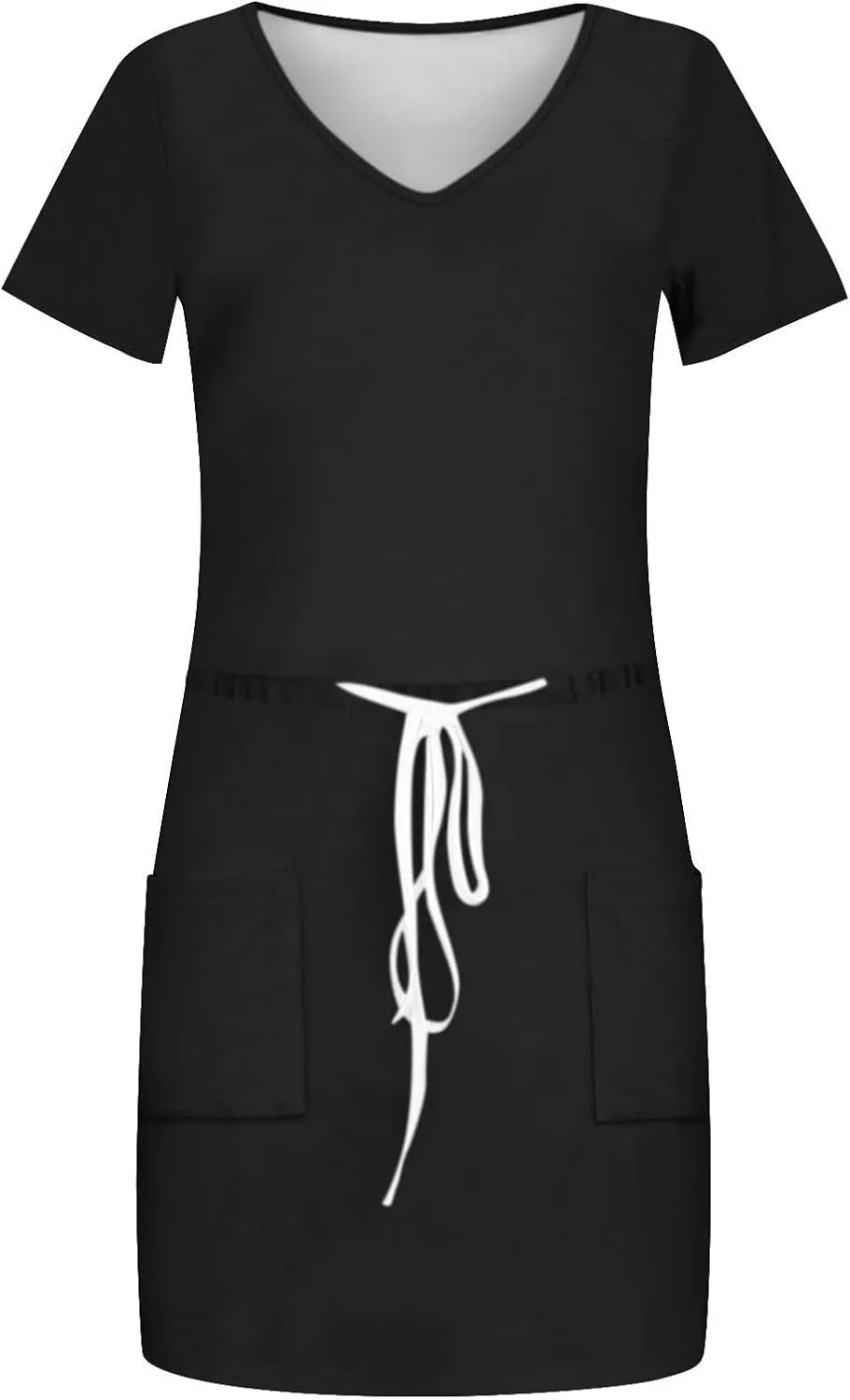 XOWRTE Women's Summer Tie Dresses 2025 Beach Casual Deep V Neck Loose Sundress Ruffle Sleeve Mini Dress A-Line Tunic Dress