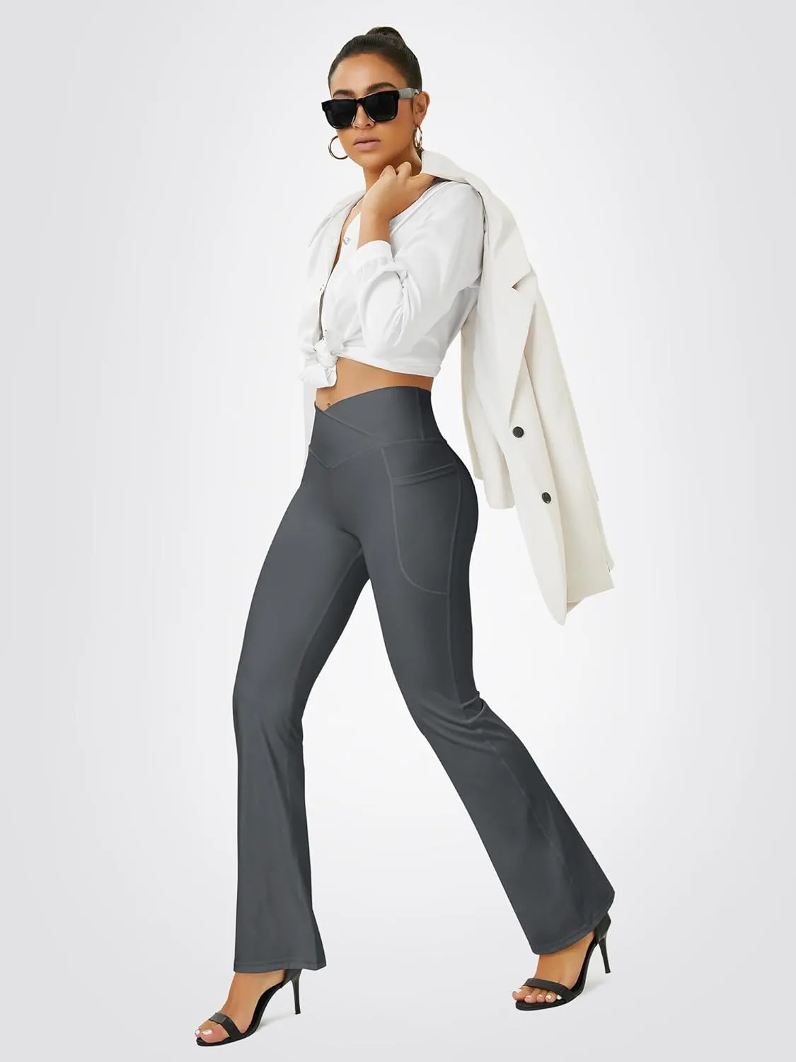 Yoga Pants Women, Flare Leggings for Women with Pockets Crossover High Waisted Bootcut Yoga Pants