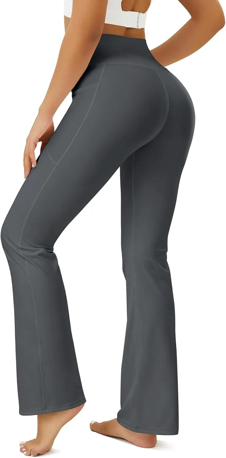 Yoga Pants Women, Flare Leggings for Women with Pockets Crossover High Waisted Bootcut Yoga Pants
