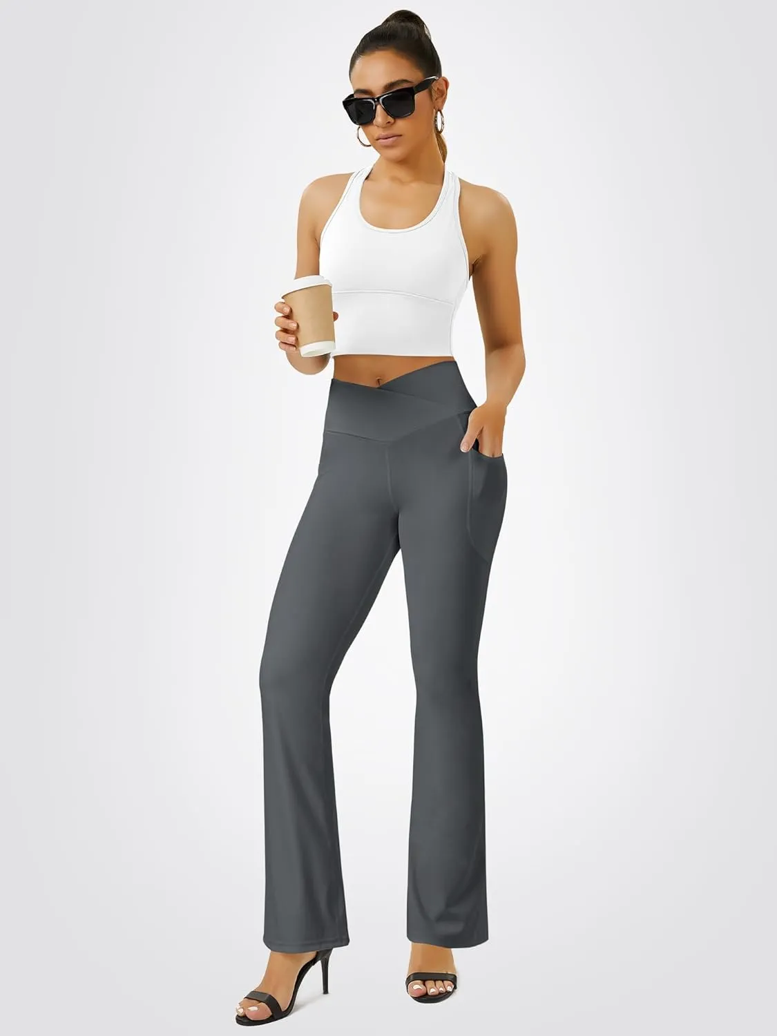 Yoga Pants Women, Flare Leggings for Women with Pockets Crossover High Waisted Bootcut Yoga Pants