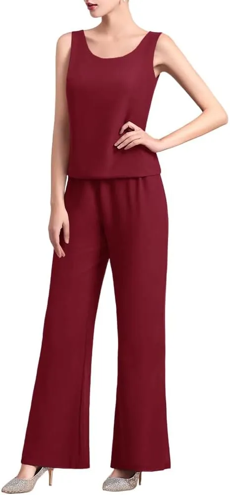 Zongqiven Women's Mother of The Bride Pant Suits 3 Pieces Chiffon Outfit Sets for Wedding Guest Evening Party Gowns