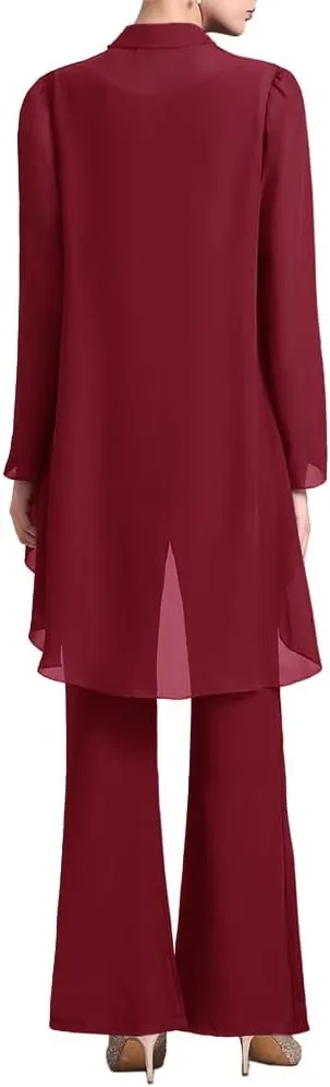 Zongqiven Women's Mother of The Bride Pant Suits 3 Pieces Chiffon Outfit Sets for Wedding Guest Evening Party Gowns